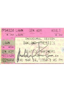 3/24/1994 Alex Rodriguez MLB Rookie Debut Autographed Spring Training Ticket Stub