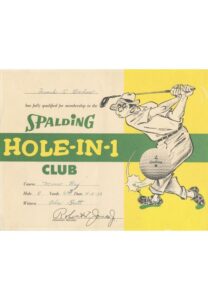 4/11/1958 Spalding Hole-In-1 Club Certificate