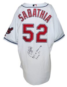 4/12/2002 CC Sabathia Cleveland Indians Game-Used & Autographed Home Jersey