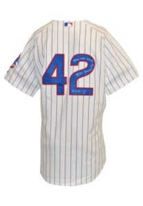 4/15/2009 Alfonso Soriano Chicago Cubs No. 42 Jackie Robinson Day Game-Used & Autographed Home Pinstripe Jersey