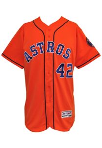 4/15/2016 Jose Altuve Houston Astros Game-Used Jackie Robinson Day Orange Alternate Jersey