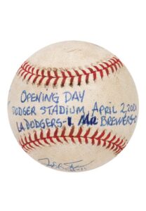 4/2/2001 Los Angeles Dodgers Opening Day Game-Used & Multi-Signed Baseball