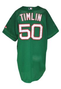 4/20/2007 Mike Timlin Boston Red Sox Game-Used & Autographed Green Mesh Jersey