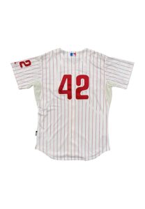 4/23/2007 Jamie Moyer Philadelphia Phillies Game-Used & Autographed Jackie Robinson Day Jersey