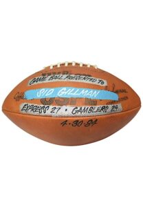 4/30/1984 Los Angeles Express vs. Houston Gamblers USFL Key Game Game-Ball Presented To Sid Gillman