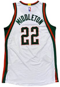 4/30/2015 Khris Middleton Milwaukee Bucks NBA Playoffs Game-Used Home Jersey