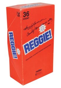 4/7/1977 New York Yankees Opening Day Full Game Ticket & “Reggie!” Candy Bar Box Autographed by Reggie Jackson