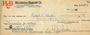 5/13/81 Rick Rhoden Hillerich & Bradsby Bat Contract Check