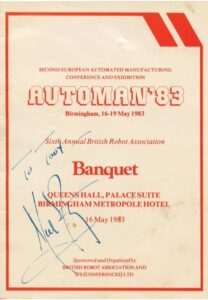 5/16/1983 Sixth Annual British Robot Association Banquet Program Signed by Neil Armstrong