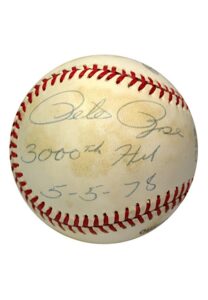 5/5/1978 Pete Rose Game-Used & Autographed Baseball From His 3,000th Hit Game