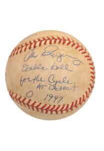 6/5/1997 Alex Rodriguez Actual Game-Used & Autographed Baseball Hit For A Double To Complete Cycle