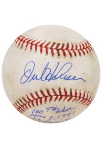 6/9/1991 Orel Hershiser LA Dodgers 100th Career Win Game-Used & Autographed Baseballs