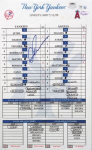 7/11/09 Yankees at Angels Lineup Card Autographed by Alex Rodriguez