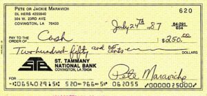 7/24/1987 Pete Maravich Double Signed Check