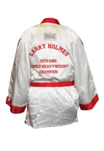 7/27/2002 Larry Holmes Fight Worn & Autographed Gloves with Fight Worn Robe & Trunks vs. Butterbean