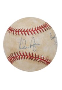 7/31/1990 Nolan Ryan Texas Rangers Game-Used & Autographed 300 Career Win Baseball