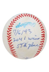 7/6/1993 Sparky Anderson’s Game-Used & Autographed Baseballs From His 2,041st Managerial Win For 5th All-Time