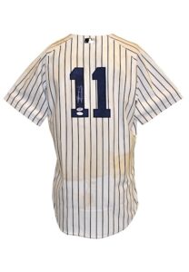 8/11/2013 Brett Gardner New York Yankees Game-Used & Autographed Pinstripe Home Jersey With Batting Helmet