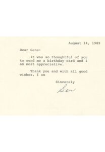 8/14/1989 Ben Hogan Signed “Thank You” Card