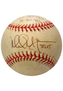 8/20/1998 Mark McGwire Single-Signed & Inscribed “50/50/50” Game-Used ONL Baseball