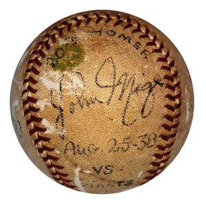 8/25/1938 Johnny Mize Home Run Autographed Baseball