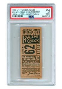 8/27/1938 First No Hitter at Yankee Stadium Ticket Stub