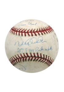 8/6/2010 Derek Jeter NY Yankees Game-Used & Autographed Baseball Inscribed “2873 Ties Ruth in Hits”