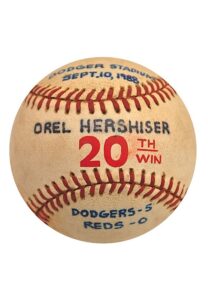 9/10/1988 Orel Hershiser LA Dodgers 20th Win Game-Used Baseball