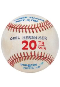 9/10/1988 Orel Hershiser LA Dodgers 20th Win Game-Used Baseball