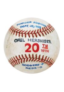 9/10/1988 Orel Hershiser LA Dodgers 20th Win Game-Used Baseball