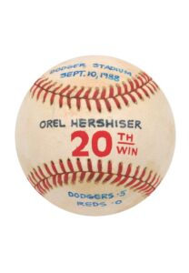 9/10/1988 Orel Hershiser LA Dodgers 20th Win Game-Used Baseball