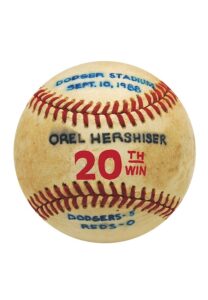 9/10/1988 Orel Hershiser LA Dodgers 20th Win Game-Used Baseball