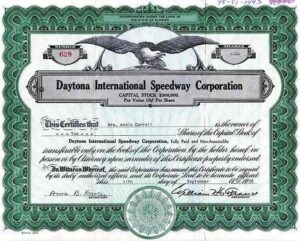 9/11/1958 Daytona International Speedway Stock Certificate