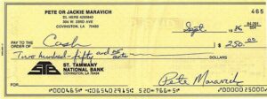 9/1986 Pete Maravich Double Signed Check