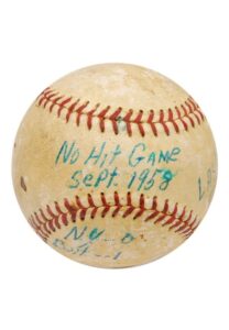 9/20/1958 Hoyt Wilhelm Baltimore Orioles Actual No-Hitter Game-Used & Autographed Baseball