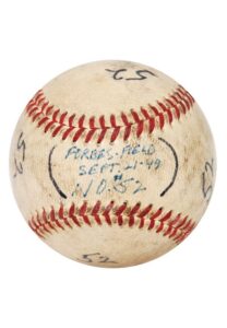 9/21/1949 Ralph Kiner Pittsburgh Pirates Game-Used & Autographed Home Run Baseball