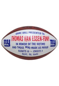 9/23/2001 New York Giants Game Balls Presented to Thomas Van Essen