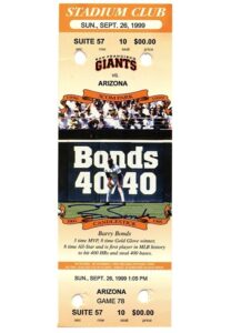 9/26/1999 San Francisco Giants vs. Arizona Diamondbacks Full Game Ticket Signed by Barry Bonds