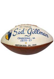 9/28/1969 San Diego Chargers vs. New York Jets AFL Team-Signed Game-Ball Presented To Sid Gillman