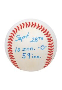 9/28/1988 Orel Hershiser LA Dodgers 59 Consecutive Scoreless Innings Record Streak Game-Used Baseball