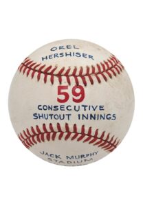 9/28/1988 Orel Hershiser LA Dodgers Game-Used Baseball From the 59 Consecutive Innings Record Breaking Game