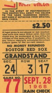 9/28/68 Yankees At Boston Red Sox Ticket Stub