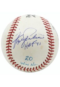 9/29/1968 Fergie Jenkins Game-Used & Autographed ONL Baseball From 20th Win