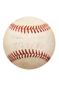 9/29/1980 Sparky Anderson’s Annotated Game-Used 1,000th Win Baseball