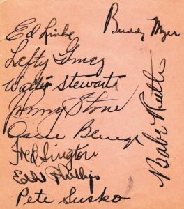 9/30/1934 Babe Ruth Last Day as a NY Yankee Autographed Page with Others