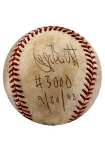 9/30/1992 George Brett Game-Used & Signed Baseball From His 3000th Hit Game