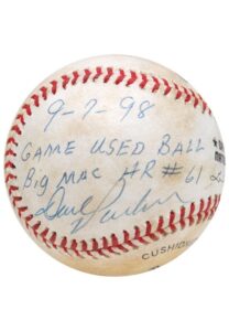 9/7/1998 Game-Used Baseball from Mark McGwire’s 61st HR Game Signed by Dave Parker