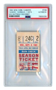 9/8/1982 NY Yankees Don Mattingly MLB Debut Ticket Stub