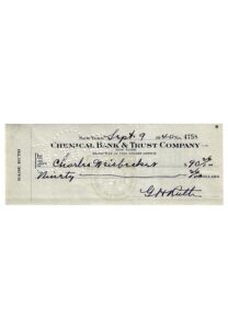 9/9/1940 Babe Ruth Autographed Personal Bank Check