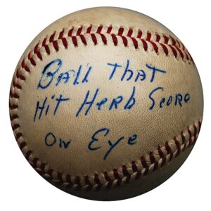 Actual 5/7/1957 Gil McDougald Hit Baseball that struck Herb Score in the Face